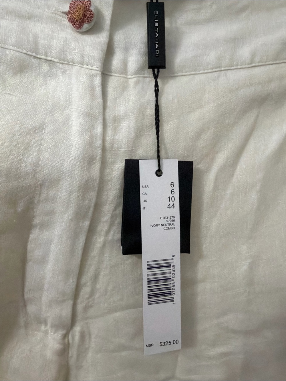 Elie Tahari NWT Ivory Floral Embroidered Pants Size 6 MSRP $325